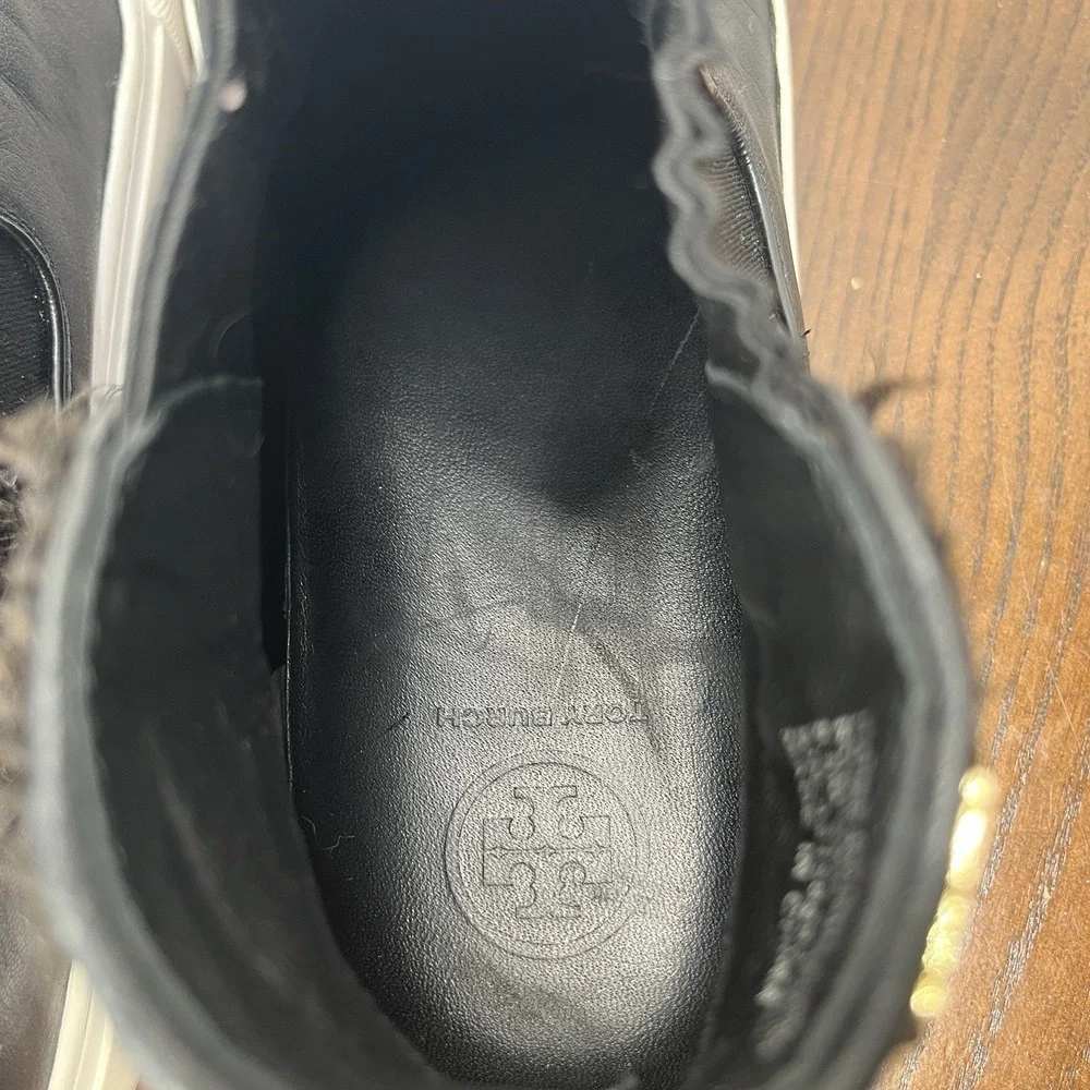 Tory Burch Rosette Boots Women's 8.5M Black Leather Chelsea Sneakers‎ Booties